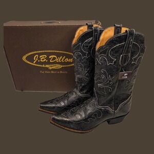 J.B. DILLON Women Size 11B Black Goat Leather Western Cowgirl Boots JBW2200